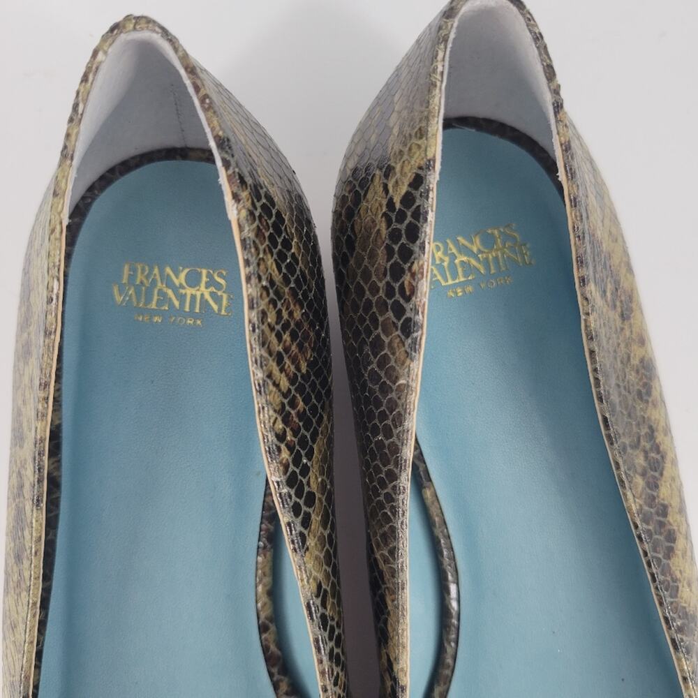 Frances Valentine Olive Paige Snakeskin Embossed Leather Flats 8 - Picture 9 of 11